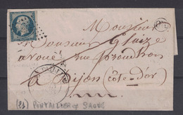 1853 - NAPOLEON N° 10 OBL. PC 2525 + GRAND CAD PONTAILLIER PONTAILLER SAONE TYPE 13 T13 + CACHET OR LETTRE LSC Pr DIJON - 1852 Louis-Napoleon