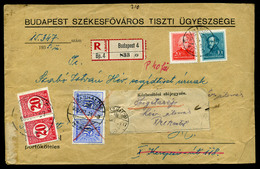 1935. Helyi Ajánlott Levél, Arcképek Bérm.,  Kétszeres Vidéki Utánküldéssel, Kettős Vegyes Portózással, érdekes Darab! - Lettres & Documents