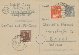 1948, 12 Pf 2. Kontrollratsausgabe GA-Postkarte M. Zusatzfrankatur 8 Pf U. 15 Pf Und K2 „(13b) HERRSCHING“ Nach BASEL - Sonstige & Ohne Zuordnung