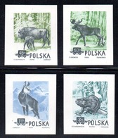 POLAND 1954 SLANIA RARE BEAVER & ANIMALS COLOUR PROOF COMPLETE SET OF 4 SINGLES Bison Beaver Deer Moose Antelope Goat - Proofs & Reprints