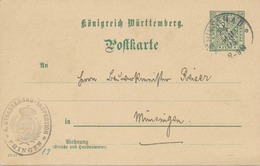 WÜRTTEMBERG "EHINGEN A.D." K1 A. 5 Pf Kab-GA-Dienstpostkarte (Druckdatum "13 12 99") N. Münsingen, 1905 - Postwaardestukken