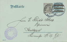 WÜRTTEMBERG "STUTTGART / BAHNHOF 1" K1 A. 3 Pf A. 2 Pf Kab.-Ah.-GA-Dienstpostkarte, 1910 - Stempel Zweimal Abgeschlagen - Postwaardestukken