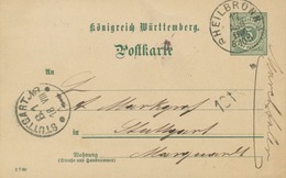 WÜRTTEMBERG „HEILBRONN / 17 AUG 1900“ Sehr Seltene K1 (JAHR VIERSTELLIG Statt ZWEISTELLIG) Auf 5 Pf Grün GA-Postkarte - Postwaardestukken