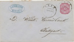 WÜRTTEMBERG „HORB“ K1 A. 10 Pf. Pra.-GU N. STUTTGART, 1878 – ABART: „K.WORTT.POST“ Statt „K.WÜRTT.POST“, RR!! - Postwaardestukken