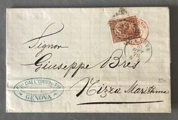 Italie, Lettre De GENOVA Pour Nice - Convoyeur Rouge ITALIE-VINTIM. NICE - 1876 - (W1257) - Marcophilia