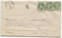 BELGIQUE (N°30 YVERT) X3 CAD MARIEMBOURG 1874 + BOITE AU SUR LETTRE AVEC TEXTE DE FRASNES POUR LA FRANCE - Rural Post