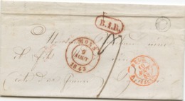 BELGIQUE - CAD MONS 1843 + BOITE C SUR LETTRE AVEC TEXTE DE PATURAGES POUR LA FRANCE - Rural Post