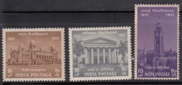 India MNH  & MH 1957, Set Of 3, Universities, Bombay, Calcutta, Madras, Education, Monument, - Neufs