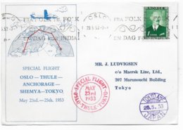 NORVEGE - 1953 - CARTE SPECIAL FLIGHT - VOL SPECIAL OSLO - THULE - ANCHORAGE - SHEMYA - TOKYO (JAPAN) - Covers & Documents