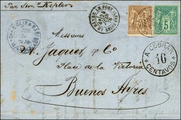 Càd T 18 LE HAVRE LE PORT / SEINE INFR / N° 69 + 75 Sur Lettre Au Tarif Voie De Mer Pour Buenos Ayres, Cachet Taxe 16 Ce - 1876-1878 Sage (Type I)