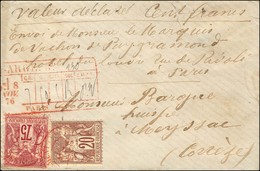 Càd Rouge PARIS AFFRANCHISSEMENT / N° 67 + N° 71 Sur Lettre Chargée Au 1er échelon. Descriptif De Chargement Rouge Au Re - 1876-1878 Sage (Type I)