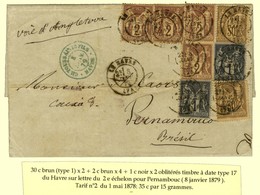 Càd LE HAVRE (74) / N° 69 (2) + 83 (2) + 85 (4) Sur Lettre 2 Ports Pour Pernambouc. 1879. - TB. - R. - 1876-1878 Sage (Type I)