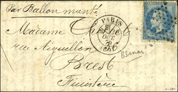 Etoile évidée / N° 29 (variété Fausse Aux Abeilles) Càd PARIS (60) 20 OCT. 70 Sur Lettre Pour Brest. Au Verso, Càd D'arr - War 1870