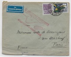 1933 - BRESIL - ENVELOPPE Via CONDOR ZEPPELIN RARE CACHET FACE AVANT ROUGE + MECA VERTE AU DOS LUFTSCHIFF GRAF ZEPPELIN - Covers & Documents