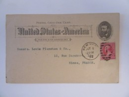 Etats-Unis / USA - Entier Postal One Cent Entre New-York Et Nîmes En 1892 + Timbre 2 Cents 1890 YT N°71 - ...-1900