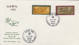 Enveloppe FDC  1er  Jour  MALTE   Paire   EUROPA    1980 - 1980