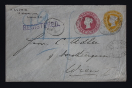 Great Britain: 1894 Private Issued Cover , 3 1/2 + 3 D Embossed Registered To Vienna - Postwaardestukken