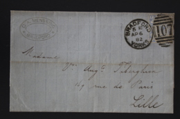 UK Cover Bradford  -> Lille 1882  SG 157 Plate 23 - Lettres & Documents