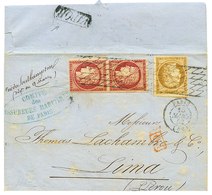 "VAPOR" : 1852 FRANCE First Issue 10c (large Margins) + Pair 1F (touched) Canc. On Entire Letter From PARIS To LIMA. Ver - Perú