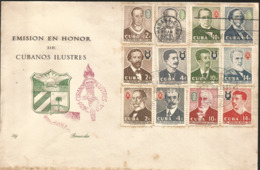 V) 1958 CARIBBEAN, ILLUSTRIOUS CUBANS, BLACK CANCELLATION, OVERPRINT IN BLACK, WITH SLOGAN CANCELATION IN RED, FDC - Brieven En Documenten