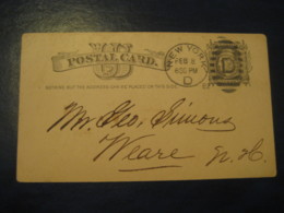 NEW YORK NY 1882 To Weare Hillsborough New Hampshire NH UX7 PC2 Postal Stationery Card USA - ...-1900