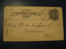 NEW YORK NY 1882 To Baltimore Maryland MD UX5 PC2 Postal Stationery Card USA - ...-1900