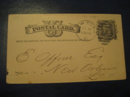 NEW YORK NY 1881 To New Orleans Louisiana LA UX5 PC2 Postal Stationery Card USA - ...-1900