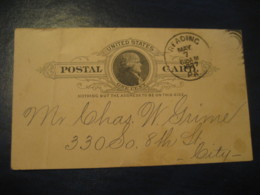 READING Berks Pennsylvania PA 1887 City UX9 PC5 Postal Stationery Card USA - ...-1900