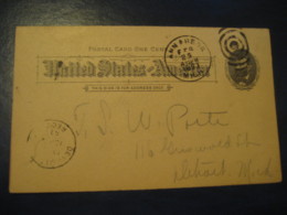 ANN ARBOR Washtenaw Michigan MI 1893 To Detroit Wayne Michigan MI UX10 PC6 Cancel Postal Stationery Card USA - ...-1900