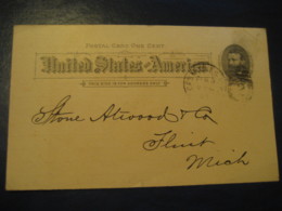 DES MOINES Polk Warren Iowa IA Woolen Mills 1893 To Flint Genesee Michigan MI UX10 PC6 Postal Stationery Card USA - ...-1900