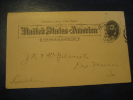 GRINNELL Poweshiek Iowa IA 1894 To Des Moines Polk Warren Iowa IA UX10 PC6 Postal Stationery Card USA - ...-1900