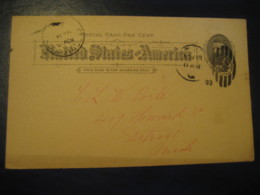 NEW YORK  NY 1893 To Detroit Wayne Michigan MI UX10 PC6 Postal Stationery Card USA - ...-1900
