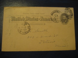 READING Berks Pennsylvania PA 1892 To Detroit Wayne Michigan MI UX10 PC6 Postal Stationery Card USA - ...-1900