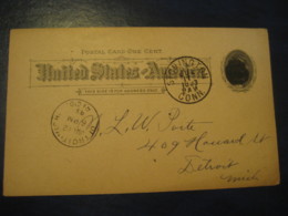 STONINGTON New London Connecticut CT 1893 To Detroit Wayne Michigan MI UX10 PC6 Postal Stationery Card USA - ...-1900