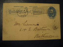 BALTIMORE Maryland MD 1893 To City UX11 PC6 Postal Stationery Card USA - ...-1900