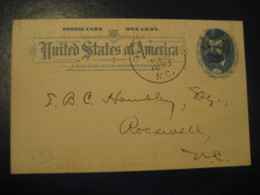 SALISBURY Rowan North Carolina NC Davis & Wiley Bank 1893 To Rockwell UX11 PC6 Postal Stationery Card USA - ...-1900
