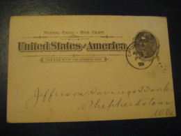 CHICAGO Illinois IL 1898 To  Shepherdstown Jefferson West Virginia WV UX12 PC7 Postal Stationery Card USA - ...-1900