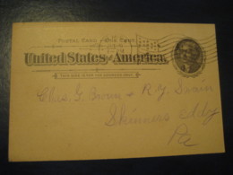 ELMIRA HEIGHTS Chemung New York NY 1897 To Skinners Eddy Braintrim Pennsylvania PA UX12 PC7 Postal Stationery Card USA - ...-1900