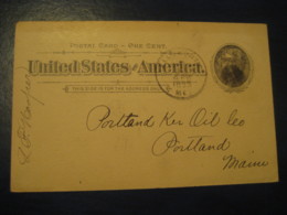 ELLSWORTH Hancock Maine ME 1898 To Portland Cumberland Maine ME UX12 PC7 Postal Stationery Card USA - ...-1900