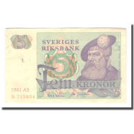 Billet, Suède, 5 Kronor, 1981, 1981, KM:51d, TB - Suède