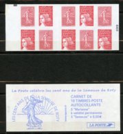 France, Yvert Carnet 1511a**, Carnet Semeuse De Roty Avec Carré Noir, MNH - Modernes : 1959-...