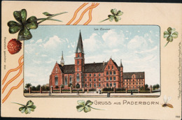 AK/CP Prägelitho Paderborn   Leo Conviet     Herz Jesu Schule  Ungel./uncirc. Um 1900  Erhaltung/Cond.  2  Nr. 00892 - Paderborn