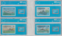 GIBRALTAR 1993 WARSHIP HMS ARK ROYAL USS GLEAVES HOOD HMAS WATERHEN NAVY AIRCRAFT CARRIER FULL SET OF 4 MINT PHONE CARDS - Gibilterra