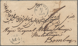 Niederländisch-Indien: 1865, Stampless Envelope From Batavia To Bombay In India, On The Frontside Bl - Niederländisch-Indien