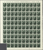 Italien: 1944, 25 C Green In Original Sheet Of 99 Stamps (field 91 Is Missing), Folded, Mint Never H - Gebraucht