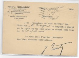 1938 - PAIX - CARTE ENTIER Avec REPIQUAGE COMMERCIAL Au DOS "QUANTIN" De PARIS - Cartes Postales Repiquages (avant 1995)