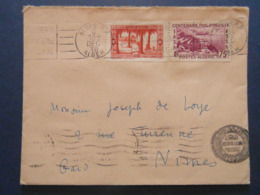 1938 - LETTRE ALGÉRIE CAD De ALGER RP OMEC CLIMAT IDÉAL PAYS LUMIERE Avec AFFRANCHISSEMENT COMPOSÉ Pour NIMES FRANCE - Covers & Documents