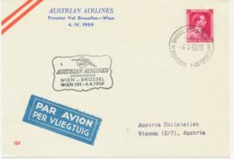 BELGIEN FLUGPOST 1959, Kab.Erstflug Der Austrian Airlines AUA "BRÜSSEL - WIEN" - Andere & Zonder Classificatie