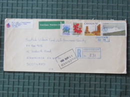 Canada 1984 Registered Cover Copetown To Scotland - Flowers - Street View - Cars - Kluane National Park - Cartas & Documentos