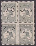 Australia 1915 Kangaroo 2d Grey 3rd Wmk Die 1 Perf OS Block Of 4 MH - Mint Stamps
